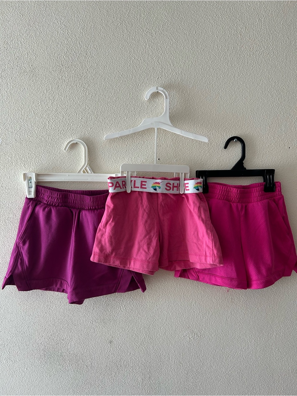 Kids Pink Athletic Shorts Trio - Assorted Pink Shades Cheer Gym Short